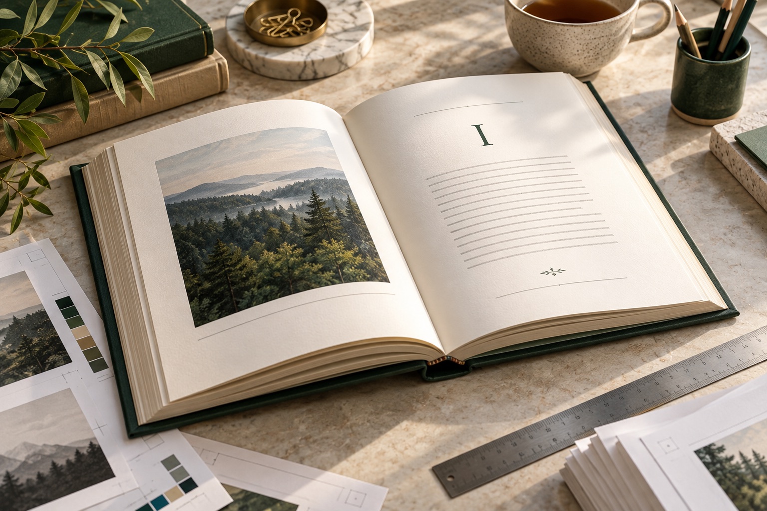 Open hardback book showing considered page layout and typography